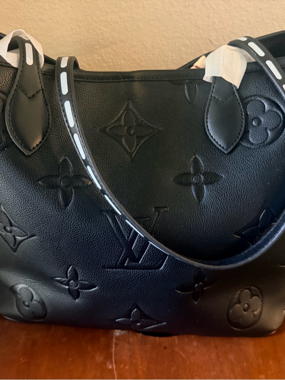 Louis Vuitton Black Embossed Monogram Leather Tote Bag - Picture 2 of 9